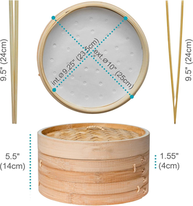 BAMBOOHOMIEバンブースチーマーバスケット箸トング3層フードスチーマー調理用点心餃子バンブープロット - Product Image 3