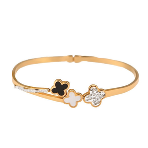 Bracelet en acier inoxydable avec trois fleurs de trèfle, bijoux à la mode en ton or pour femmes, cadeau - Product Image 2