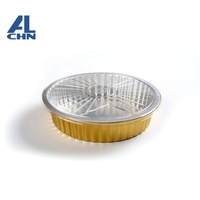 ALCHN 1500ml 9,5 in Schwarz gold Runde Einweg-Aluminium folien platte Lebensmittel behälter Pizza Pie Kunafa Pan Tray mit Haustier deckel