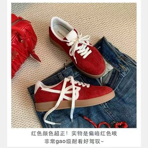 รองเท้าหนังแท้สีแดงสไตล์เรโทรสำหรับ <span class=keywords><strong>Dr</strong></span> for Shoes คอลเลคชั่นฤดูใบไม้ผลิ 2025 รุ่นใหม่ พื้นหนาเพิ่มความสูง รองเท้าผ้าใบแฟชั่นลำลองแบบตาข่ายสีพื้น - Product Image 4