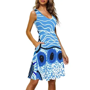 منتجات دروبشيبينج 2023 فستان صيفي أزرق اللون من نمط سكان أستراليا الأصليين سريع الجفاف فستان بحمالات لأقل الأسعار