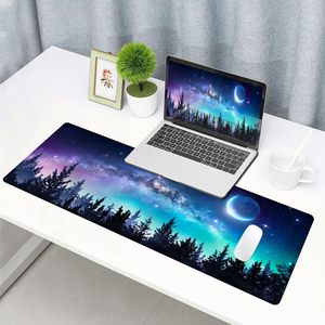 Alfombrilla de ratón para juegos, alfombrilla de escritorio con bordes cosidos, base de goma antideslizante, diseño impermeable de cielo estrellado con luna, 31,5x11,8 pulgadas - Product Image 6