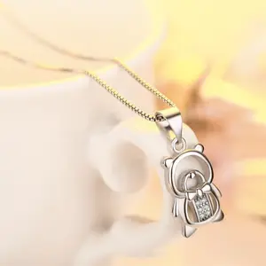 Cute Teddy Pooh Bear Hanging Drop Accessory Chain Necklace & Pendants Charms XZC Gift 925 Sterling Silver PES Fashion Jewelry