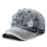 Casquette de baseball vintage déchirée unisexe avec logo personnalisé, en denim délavé et vieilli, style sportif pour papa