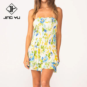 Robe moulante sans bretelles à imprimé plage pour femmes, design d'usine, robe mini en rayonne pré-lavée personnalisée - Product Image 1