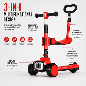 Trottinette Enfant Pliable 3-en-1 <span class=keywords><strong>avec</strong></span> Siège, Poignée de Poussée, Roues Lumineuses et Hauteur Réglable – Offre Spéciale - Product Image 1