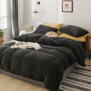 Curly Hair Fluffy <strong>King</strong> <strong>Size</strong> Bedroom Plain Dyed Fleece Comforter <strong>Duvet</strong> Cover <strong>Sets</strong> With Bedsheet - Product Image 6