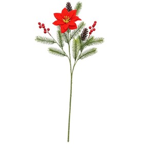 ดอกไม้ประดิษฐ์พอยน์เซตเทียจำลอง กิ่งเดี่ยว ผลเบอร์รี่สีแดง โคนต้นสน กิ่งสน ของตกแต่งต้นคริสต์มาส สำหรับวางบนโต๊ะ - Product Image 3
