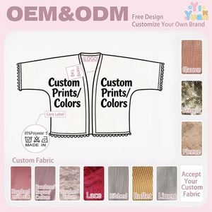 Kimono en dentelle blanche personnalisé pour petite fille, manteau d'été à demi-manches, garniture pompon, pour tout-petits, bébés et enfants, 100% polyester - Product Image 2