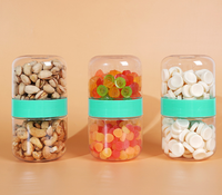 Pot hermétique à double compartiment en PET de qualité alimentaire, anti-odeur, pour bonbons, biscuits, snacks et artisanat