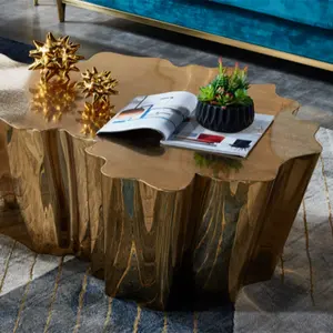 Lüks benzersiz merkezi masa eden altın paslanmaz çelik ağaç gövdesi sehpa