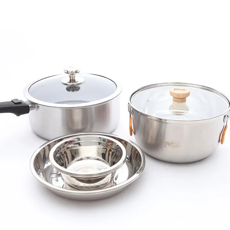 Ensemble de casseroles et poêles antiadhésives en acier inoxydable, 9 pièces d'ustensiles de cuisine pour l'extérieur