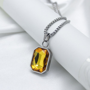 Collar con Colgante de Moda, Geométrico, con Incrustaciones de Diamantes de Imitación Amarillos, Cadena Plateada, Joyería para Hombre para Fiestas - Product Image 3