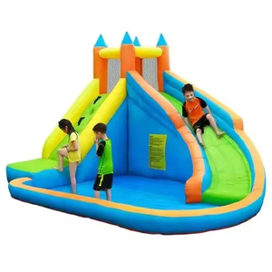 Château gonflable Hualong bleu et jaune à thème avec deux toboggans, équipement d'amusement pour enfants de qualité commerciale - Product Image 4