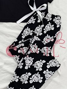 KISS ME ANGEL jachère pyjama femmes printemps automne taille noir col rond manches courtes imprimé pantalon vêtements de maison - Product Image 4