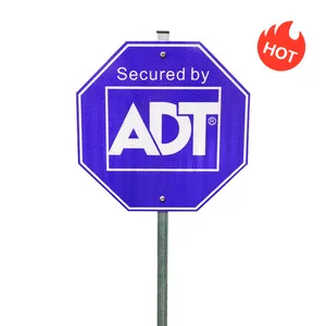 Tanda keamanan ADT keselamatan reflektif tanda halaman tanda keamanan ADT rumah dengan tiang aluminium