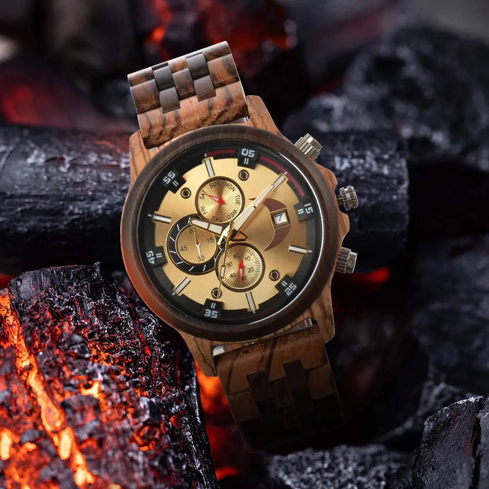 Jam tangan pria jam tangan kayu cendana mode mewah jam tangan bisnis kustom terukir jam kayu