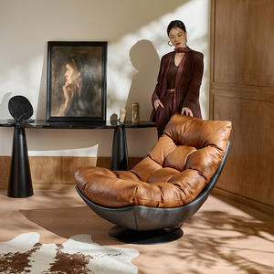Sillón Individual de Lujo Nórdico, Giratorio, de Cuero Genuino, para Sala de Estar, Diseño de Chaise Longue - Product Image 1