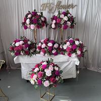 IFG Supplies  Rangkaian Bunga Pernikahan Buatan Tangan Diameter 50cm Warna Pink Terang dengan Daun Hijau untuk Dekorasi Tengah Meja Pernikahan