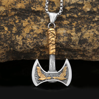 Pendentif Hache Viking Collier Acier Titane Mythologie Nordique Bijoux Homme Femme Unisex Vintage Corbeau Chaîne Gros Export