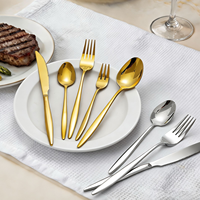 Ensemble de 5 couverts en acier inoxydable doré avec manche pointu, couteau à steak, fourchette, cuillère, ensemble de couverts occidentaux pour hôtel, ensemble de dessert