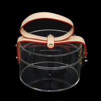 Boîte de rangement portable en acrylique pour bijoux, avec poignée en cuir, organisateur de colliers et de bagues en plastique transparent rond