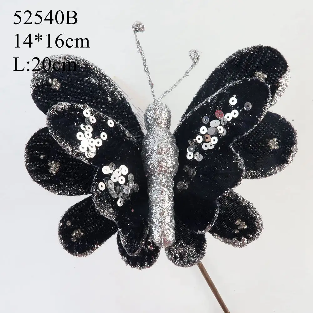 black Christmas decoration Manufacture black butterfly pick Christmas Wholesale 52540B black christmas ornaments