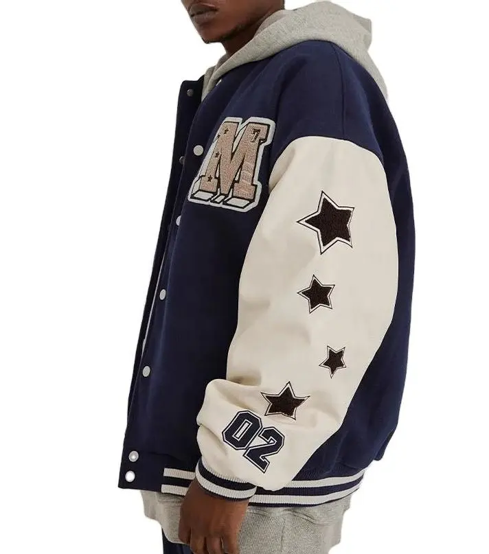 Oem Alta Qualidade Sports Baseball Jacket Uniforme Letterman Casaco Ao Ar Livre Chenille Logotipo Bordado Casaco Varsity Personalizado Com Capuz