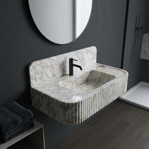 Lavabos Modernos de Mármol Calacata Gold para Baño, Lavamanos Colgantes de Pared - Product Image 3