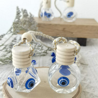 Diffuseur de voiture artisanal 8 ml, motif œil turc, en verre transparent avec bouchon en bois, flacon de parfum vide pour la maison et la décoration automobile