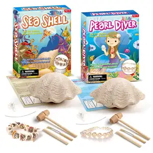 Girl Excavating pearl diver sea shell kit DIY archaeological dig gift Creativity for Kids dig out and make your own bracelet