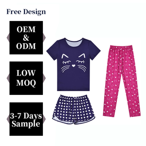 Pigiama in raso Set pigiama stampato carino da ragazza personalizzabile con cartoni animati Set vendita diretta in fabbrica pigiama 3 pezzi per bambini a basso prezzo - Product Image 1