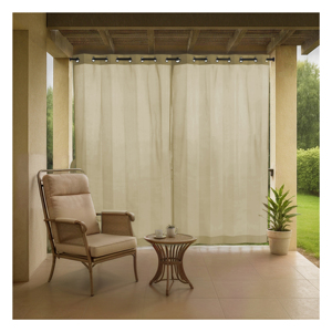 2in1 Waterproof Outdoor Curtain 260 GSM Ivory Glow with Elegant Neutral Tones for Soft Outdoor Privacy <b>Light</b> Filtering For Sale - Product Image 1