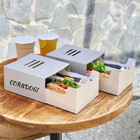 Boîtes en papier écologiques de qualité alimentaire pour hot-dogs, crêpes, desserts, snacks, pizzas, sliders et sandwichs, pour boulangeries.