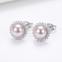 Elegantes Pendientes de Perlas de Agua Dulce Blancas de Grado 6A de 6-7 mm, Diseño de Girasol en Plata de Ley 925 para Novia