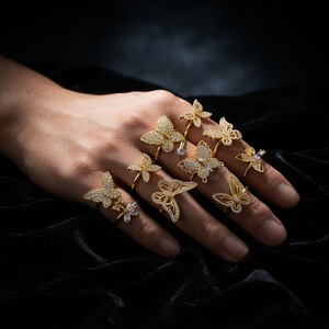 Anillo de Mariposa Chapado en Oro de 18K al por Mayor para <span class=keywords><strong>Mujer</strong></span>, Anillo Abierto Ajustable con Micro Pavé de Circonitas, Joyería a Granel - Product Image 5