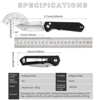Couteau de chasse pliable personnalisé en acier inoxydable D2, manche en alliage d'aluminium, couteau de poche portable pour le camping en plein air
