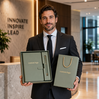 Ensemble de papeterie professionnelle en cuir avec bloc-notes, stylo et batterie externe magnétique en spirale, planificateur quotidien rechargeable, vente en gros
