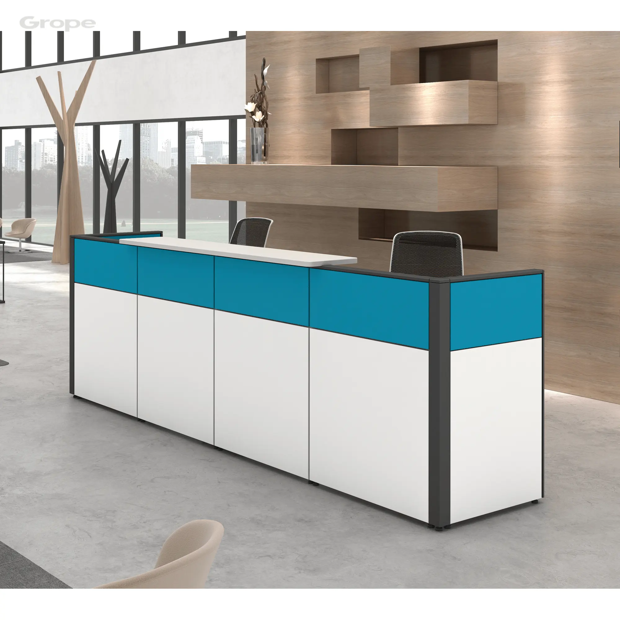 מפרטי מחיצת אלומיניום דלפק בעיצוב מודרני דלפק קבלה בסלון משרדי קדמי