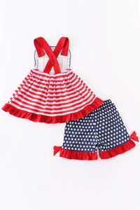 Dernières actualités des États-Unis. Tenues patriotiques pour filles de 1 an et 4 ans, avec appliques drapeau, collection boutique pour enfants du 4 juillet - Product Image 6