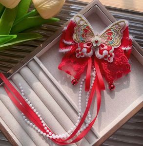 Fermagli per Capelli Lolita con Fiocco per Ragazze, Accessorio per Capelli con Nappa e Perle, Fermaglio Tradizionale Intrecciato con Perle per Hanfu - Product Image 3