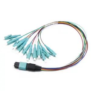 OM3 MPO LC扇出12芯低插入损耗极性B键上键中继电缆，用于数据中心