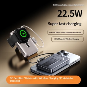 Banco de Energía Inalámbrico Magnético de 10000mAh con Carga Rápida QC3.0 de 22.5W, Mini Cargador 3 en 1, 2 Cables Integrados, Correa y Activación Automática - Product Image 4