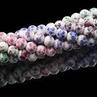 10mm Rose fleur céramique perles en vrac bleu et blanc porcelaine perles rondes pour la fabrication de colliers de bijoux à bricoler soi-même