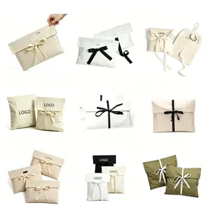 Pochette d'emballage pour bijoux en coton écologique recyclable avec logo personnalisé, sac cadeau durable à cordon pour emballage de marque verte - Product Image 4