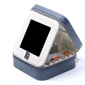 Custom Square PU Leather Zipper Ring Mirror Jewelry <b>Box</b> Luxury Travel <b>Earring</b> Ring Necklace Storage Jewelry <b>Box</b> - Product Image 2