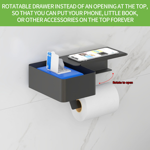 <span class=keywords><strong>Porte</strong></span>-<span class=keywords><strong>papier</strong></span> <span class=keywords><strong>toilette</strong></span> <span class=keywords><strong>mural</strong></span> moderne et durable <span class=keywords><strong>noir</strong></span> mat avec rangement, autocollant 3M, en aluminium rotatif pour salle de bain - Product Image 5
