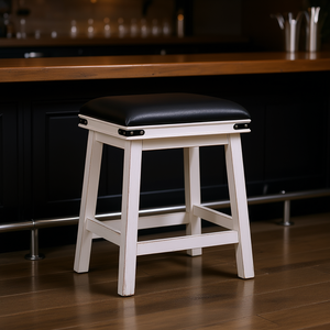 <b>Antique</b> White Counter <b>Stool</b> 24 In Black Leather Seat Elegant Bar <b>Stool</b> For Bar Furniture - Product Image 2