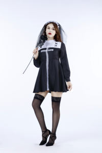 Mujeres adultas Fiesta de Halloween Cosplay cadáver muerto Zombie <span class=keywords><strong>novia</strong></span> <span class=keywords><strong>disfraz</strong></span> La Virgen María hermana uniformes negro monja fantasía vestido - Product Image 3