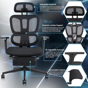 Ergonomic Lift <b>Chair</b> with Foot Rest High <b>Back</b> Office <b>Chair</b> with Dynamic Lumbar <b>Support</b> 2D Headrest Adjustable 4D Armrest Swivel - Product Image 5